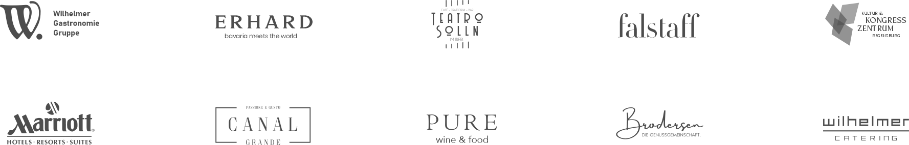 Logos von Gastronomiebetrieben, die mit TasteWorks zusammenarbeiten