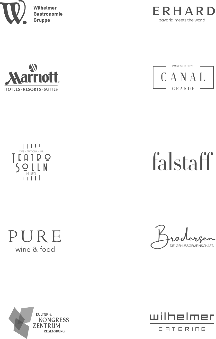 Logos von Gastronomiebetrieben, die mit TasteWorks zusammenarbeiten