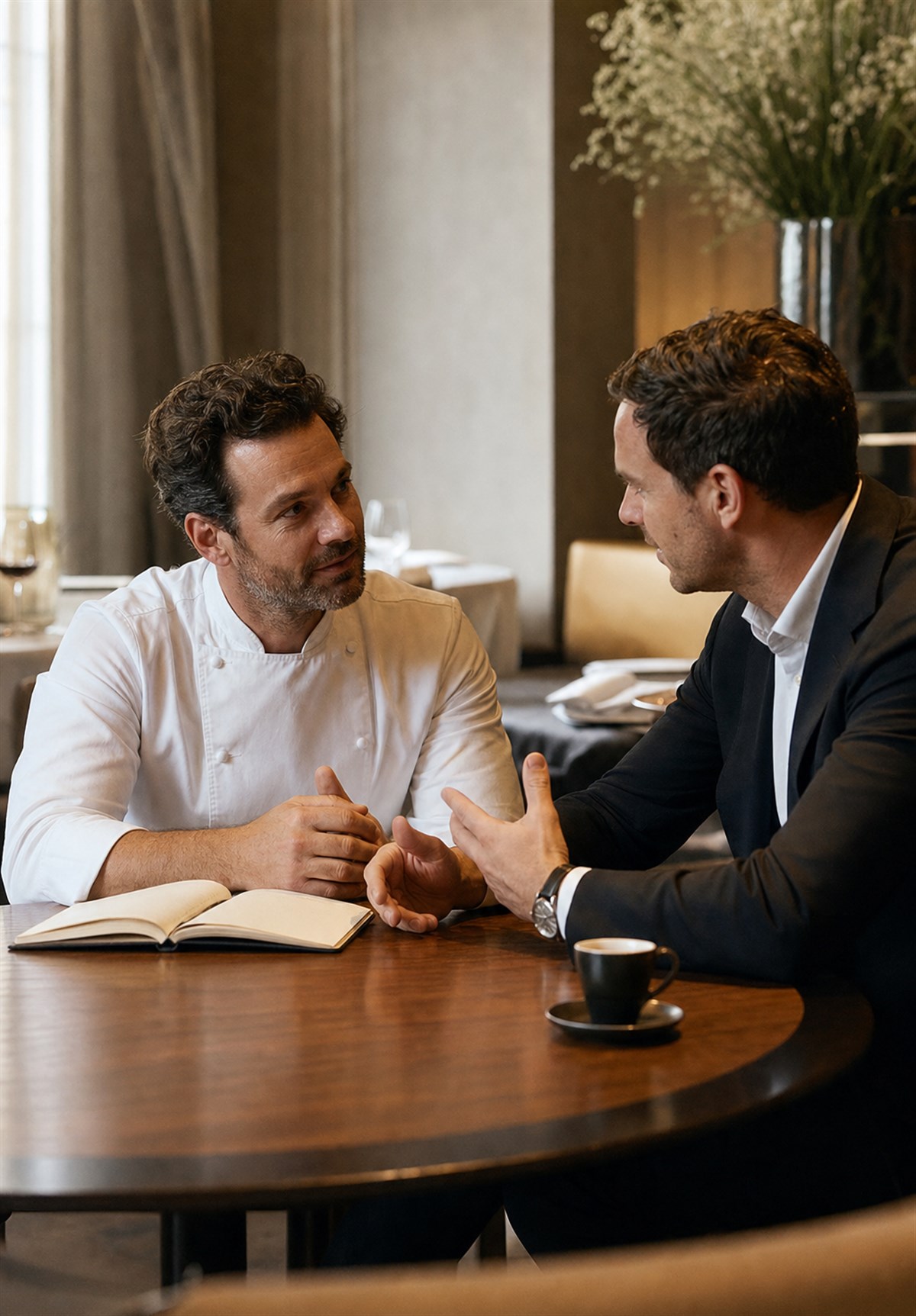 Kuechenchef im Beratungsgespraech mit einem Unternehmensberater - Unternehmensberatung Gastronomie von TasteWorks
