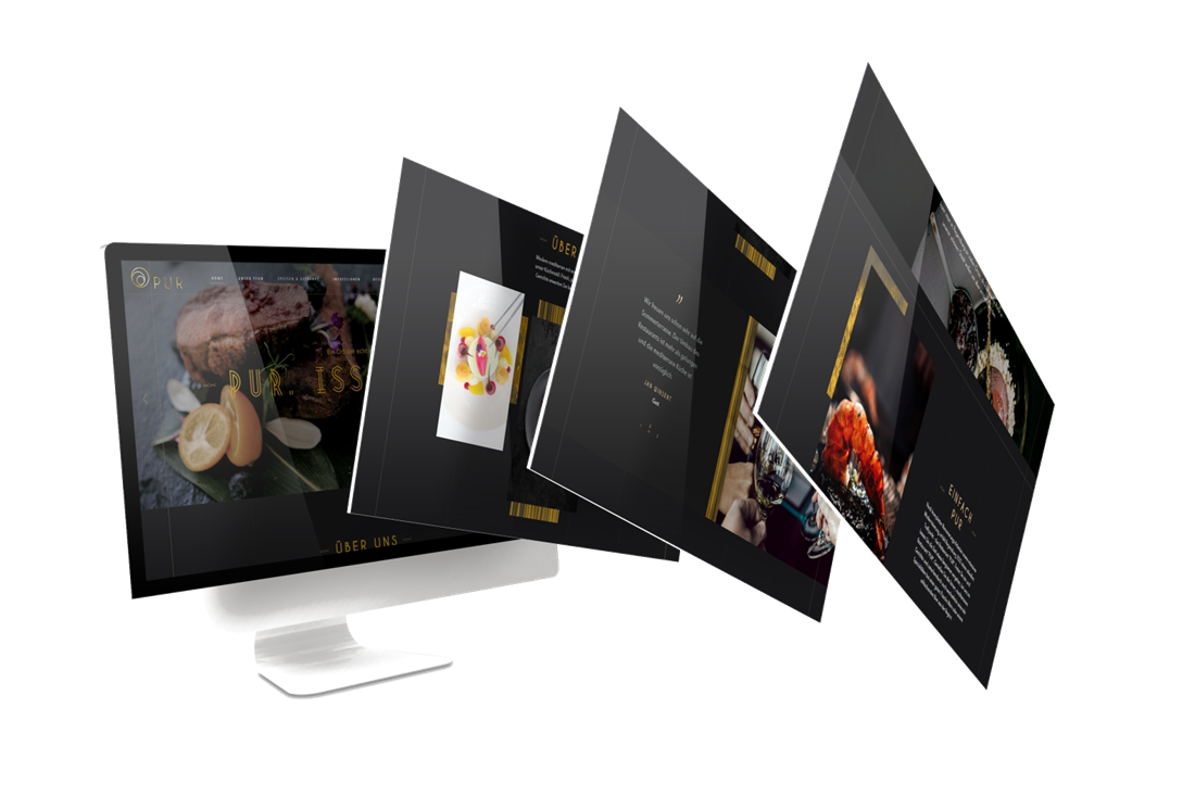 Website und Bestellsystem eines Restaurants auf Rechner, Tablet und Telefon