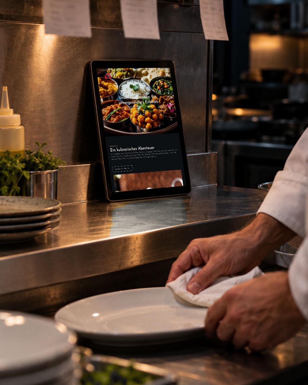 Startseite der Restaurant-Website von CulinAsia in Bad Säckingen auf einem Tablet am Küchenpass